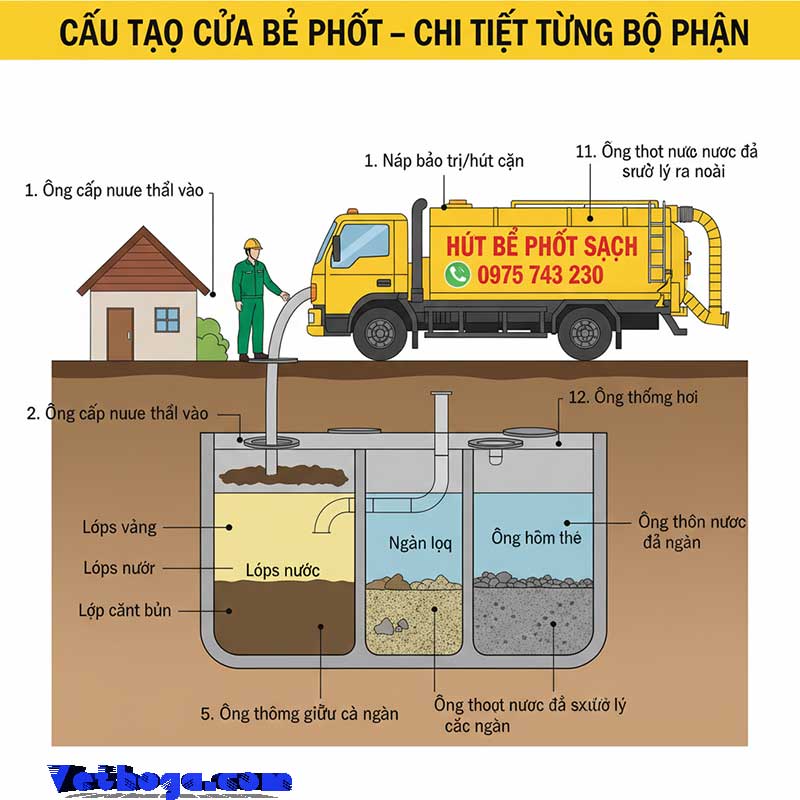 Cấu tạo của bể phốt – Chi tiết từng bộ phận