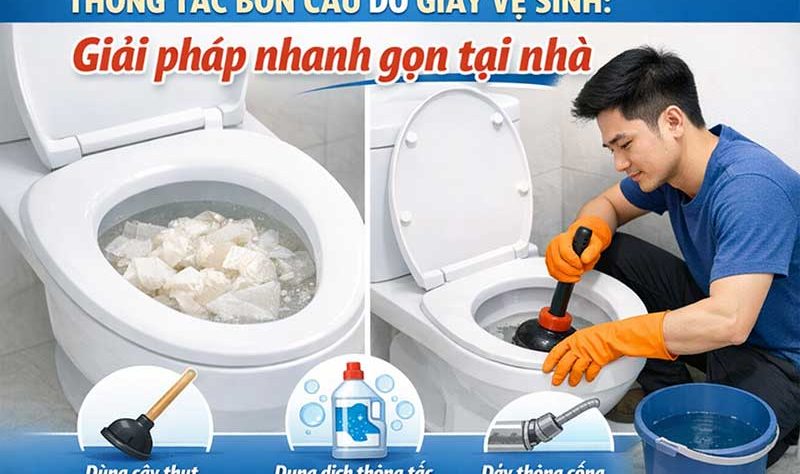 Thông tắc bồn cầu do giấy vệ sinh: Giải pháp nhanh gọn tại nhà